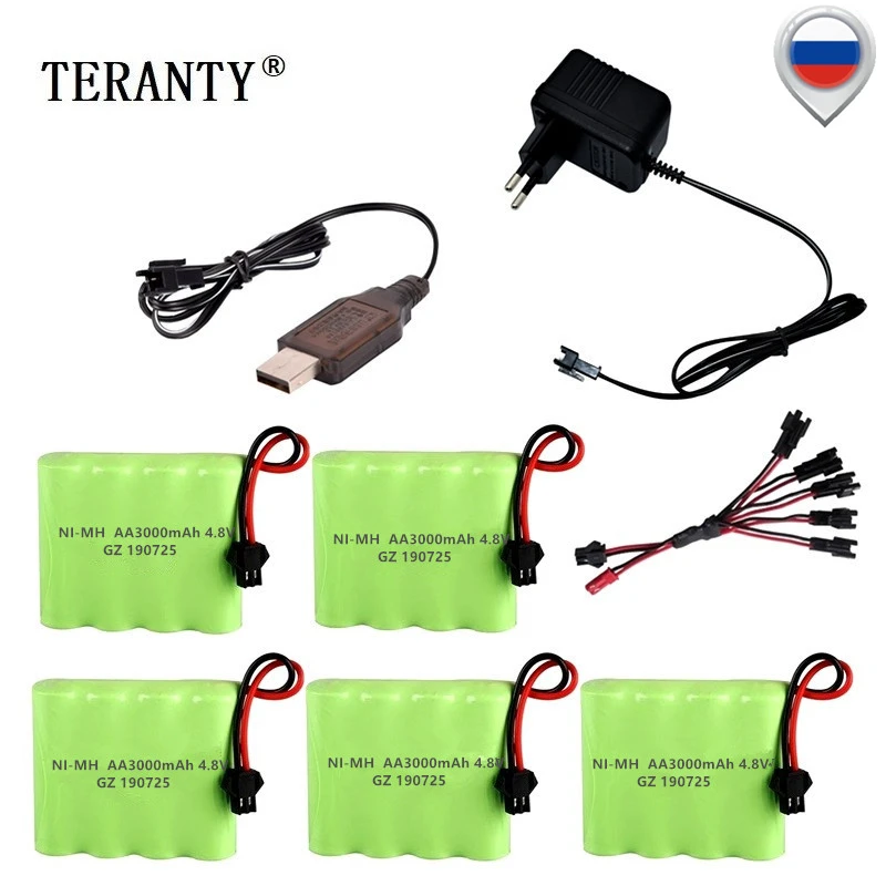 (Wtyczka SM) 4.8v 3000mah zestaw z ładowarką NiMH na zabawki zdalnie sterowane samochody zbiorniki roboty łodzie pistolety Ni-MH AA 4.8v ładowalny