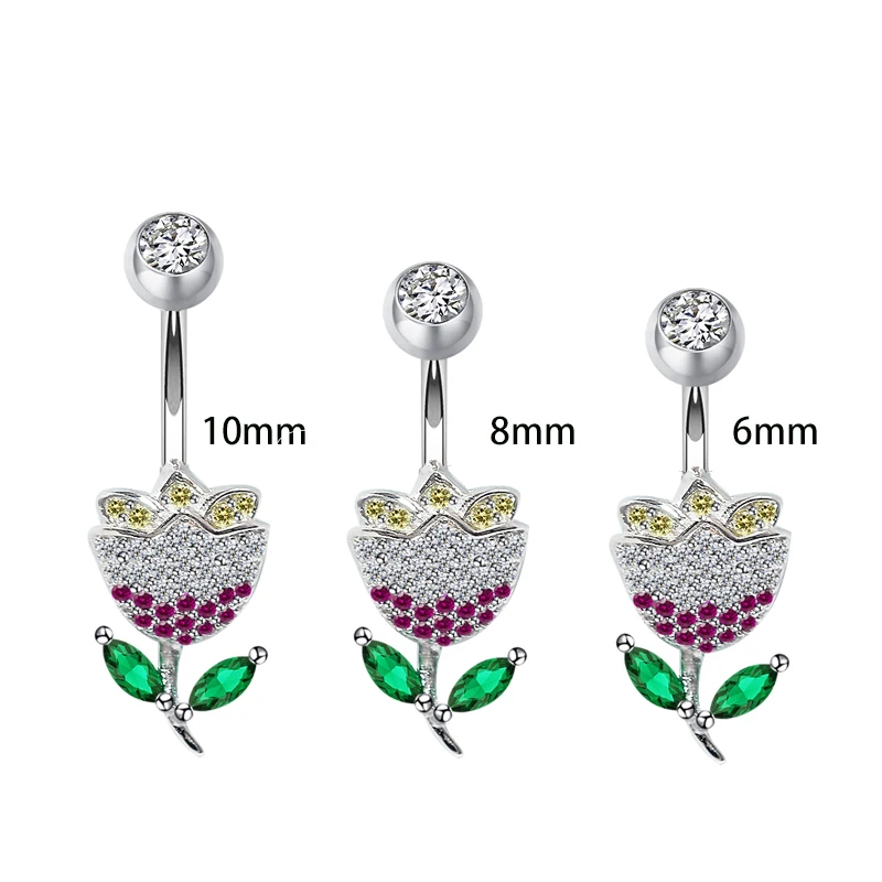 

Belly Button Rings Dangle In Bulk 925 Sterling Silver Rose Flower Navel Piercing Women Body Jewelry Decorations Gift