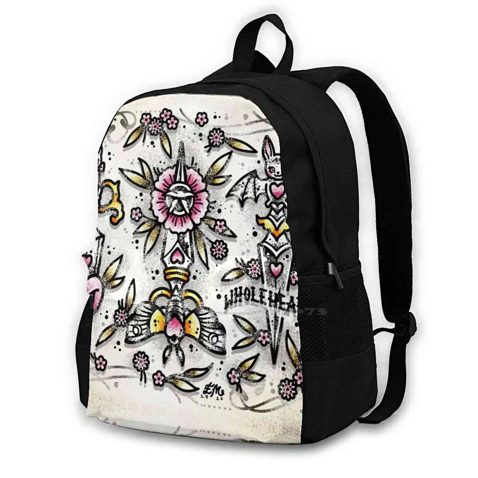 Wholehearted Animal Daggers Cute Traditional Tattoo Flash Pattern Design Laptop Travel School Bags Flower Creep Heart Ella