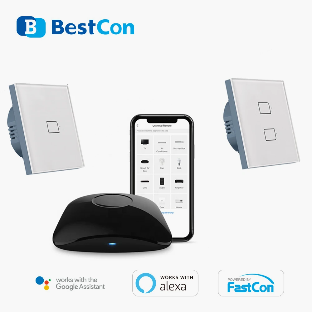 BroadLink Bestcon TC2S UE/UK ścienny przełącznik dotykowy uniwersalny pilot współpracuje z Alexa Google Assistant Smart Home