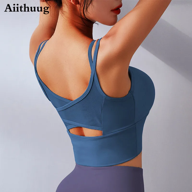 Aiithuug Longline Sports Bra Padded Workout Crop Yoga Bra Tops for Women Workout Workout Sports Yoga Bras Tank Tops Crop Top