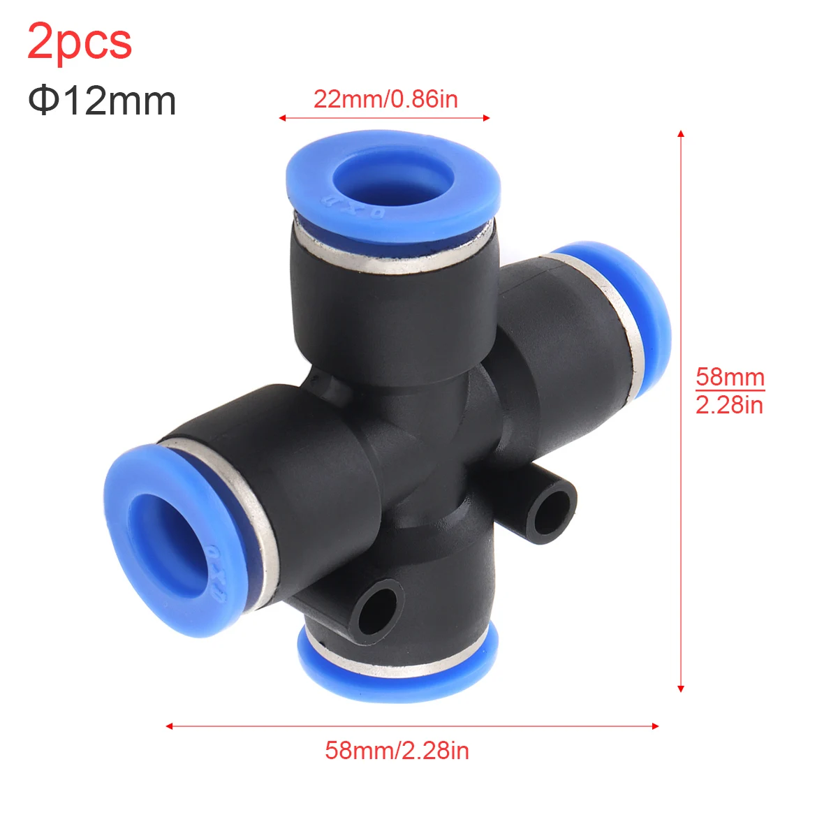 2pcs 12mm Cross Type APE Plastic Four way Pneumatic Quick Connector Pneumatic Insertion Air Tube for Air Tool Quick Fitting