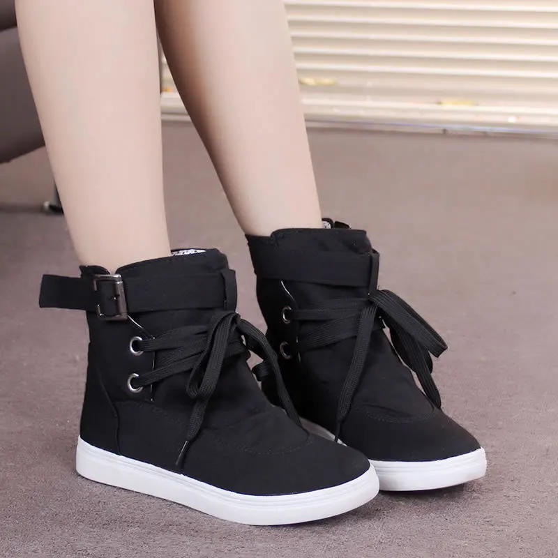 2021 New Autumn and Winter Women\'s Boots Casual Canvas Shoes Women\'s Flat Shoes Solid Ankle Boots Platform Shoes Women