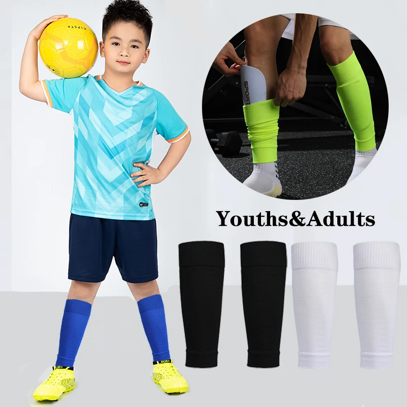 1 Pair High Elasticity Soccer Shin Guard Sleeve Without Feet Kids Adults Extra Size Shin Guard Football Cover Leg Support