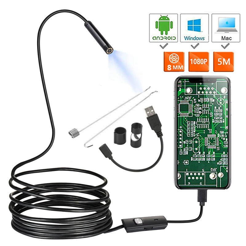 New Endoscope Camera 1080P HD USB Endoscope with 8 LED 1/2/3/5mCable Waterproof Inspection Borescope for Android PC