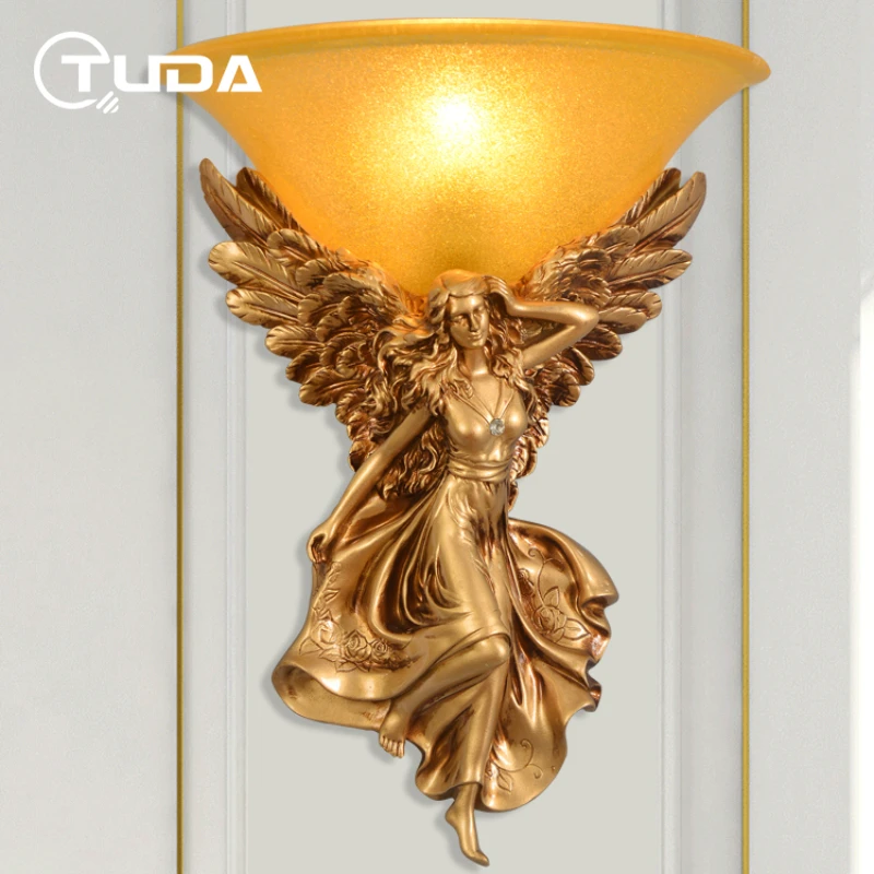 TUDA 33X40cm Angel Shaped Resin Wall Lamp Elephant Shaped Resin Wall Lamp Vintage European Style Wall Lamps For Living Room