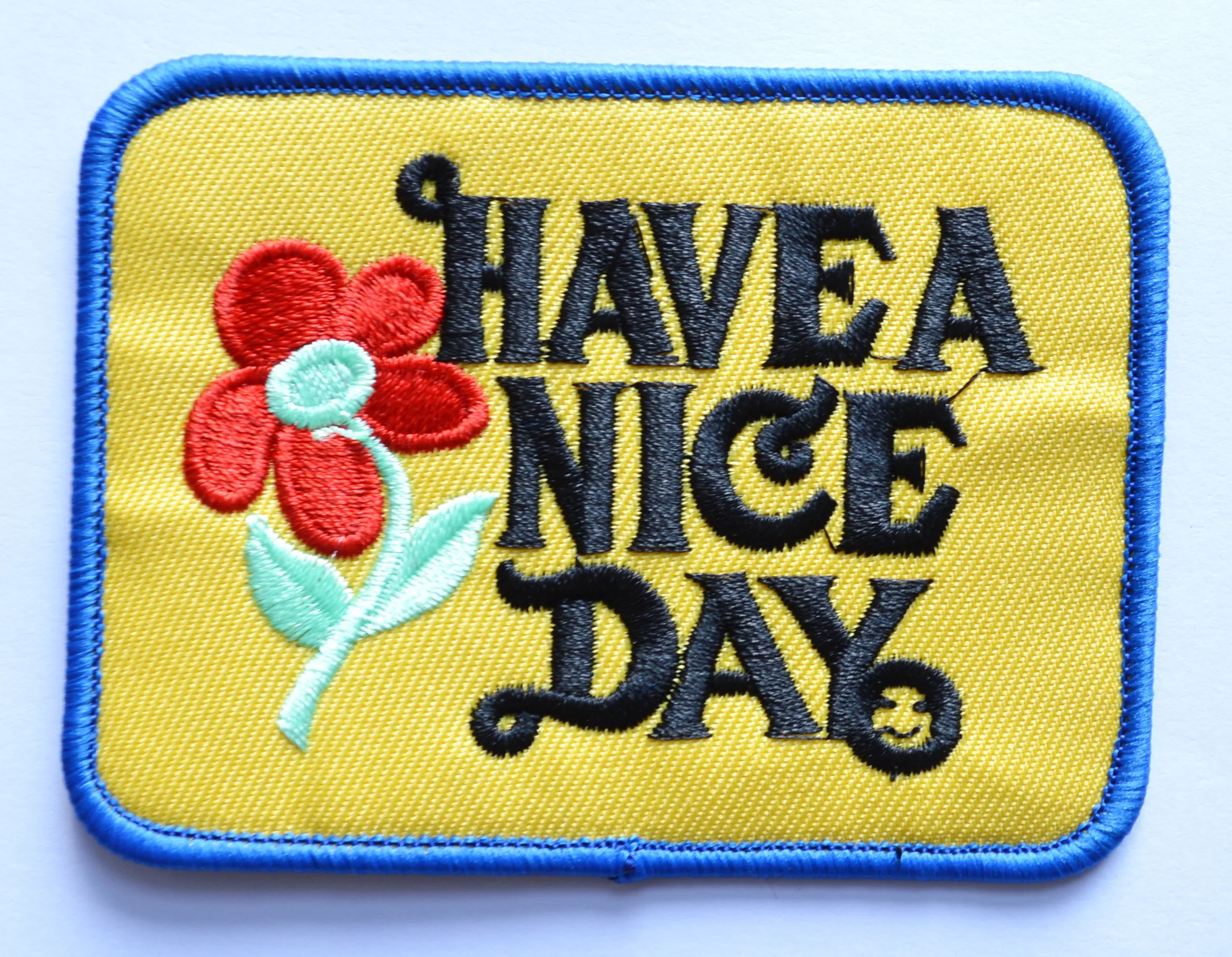 100x Have a Nice Day - Red Flower - 70s hippie retro boho weed love applique iron on patch (≈ 9 * 6.8 cm)