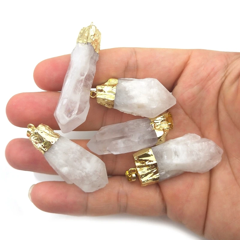 Vintage Irregular Natural Clear Quartz Pendant Gold Plated Simple Fashion Style Charms For Men Women Making Necklace Party Gifts