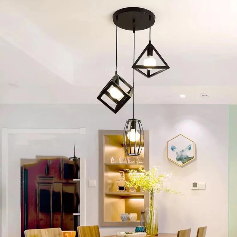 Nordic Pendant Lighting Geometric Cube Birdcage Retro Ceiling Chandelier Living Room Restaurant Bar Corridor Led Lights