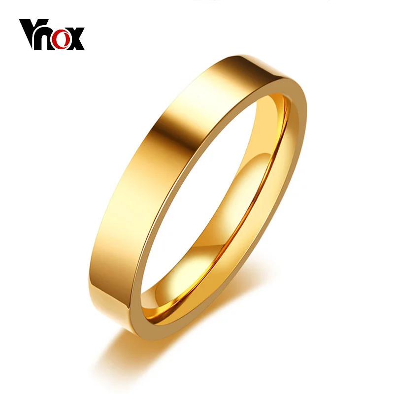 Vnox Classic 4mm Unisex Ring Stainless Steel Simple Alliance for Women Men Trendy Jewelry Rose Gold Color Wedding Band