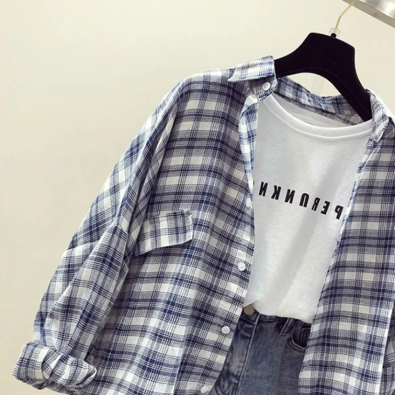 Shirts Women Plaid Long Sleeve All-match Trendy Korean Style Simple Daily Womens Clothing Loose Leisure Harajuku Soft Summer New