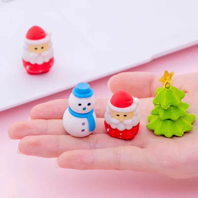 6 Pcs/Lot Reindeer Christmas Card Rubber Suit Students Rubber Christmas Gift Prizes Students Gift Wholesale