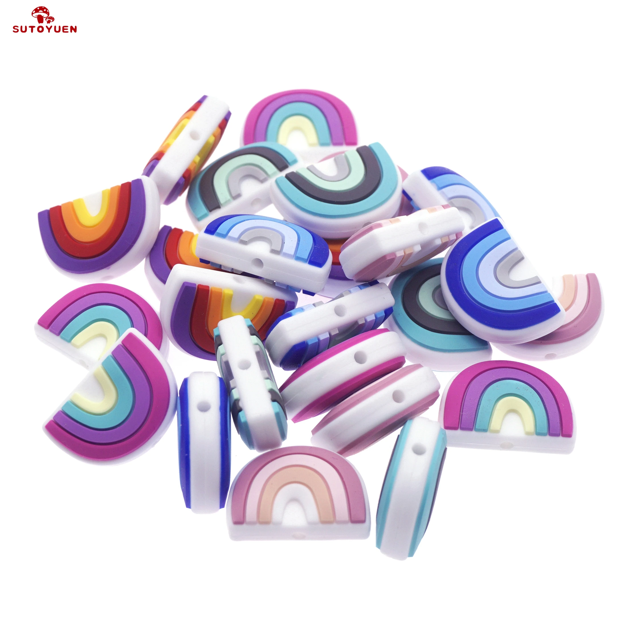 

Sutoyuen 3pcs Rainbow Silicone Teether Beads Baby Cute Cartoon Chewable Loos Bead For DIY Pacifier Chain Toys