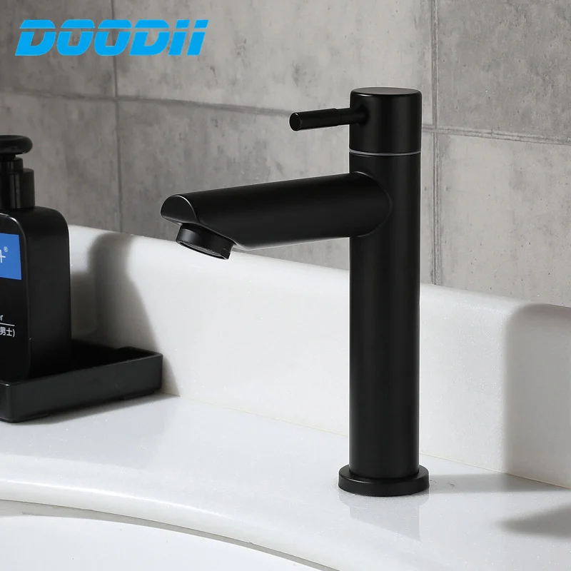 Doodii Black Chrome Tall Basin Sink Faucet Slim Bathroom Washbasin  Single Cold Water for Kitchen Bathroom basin water tap Crane