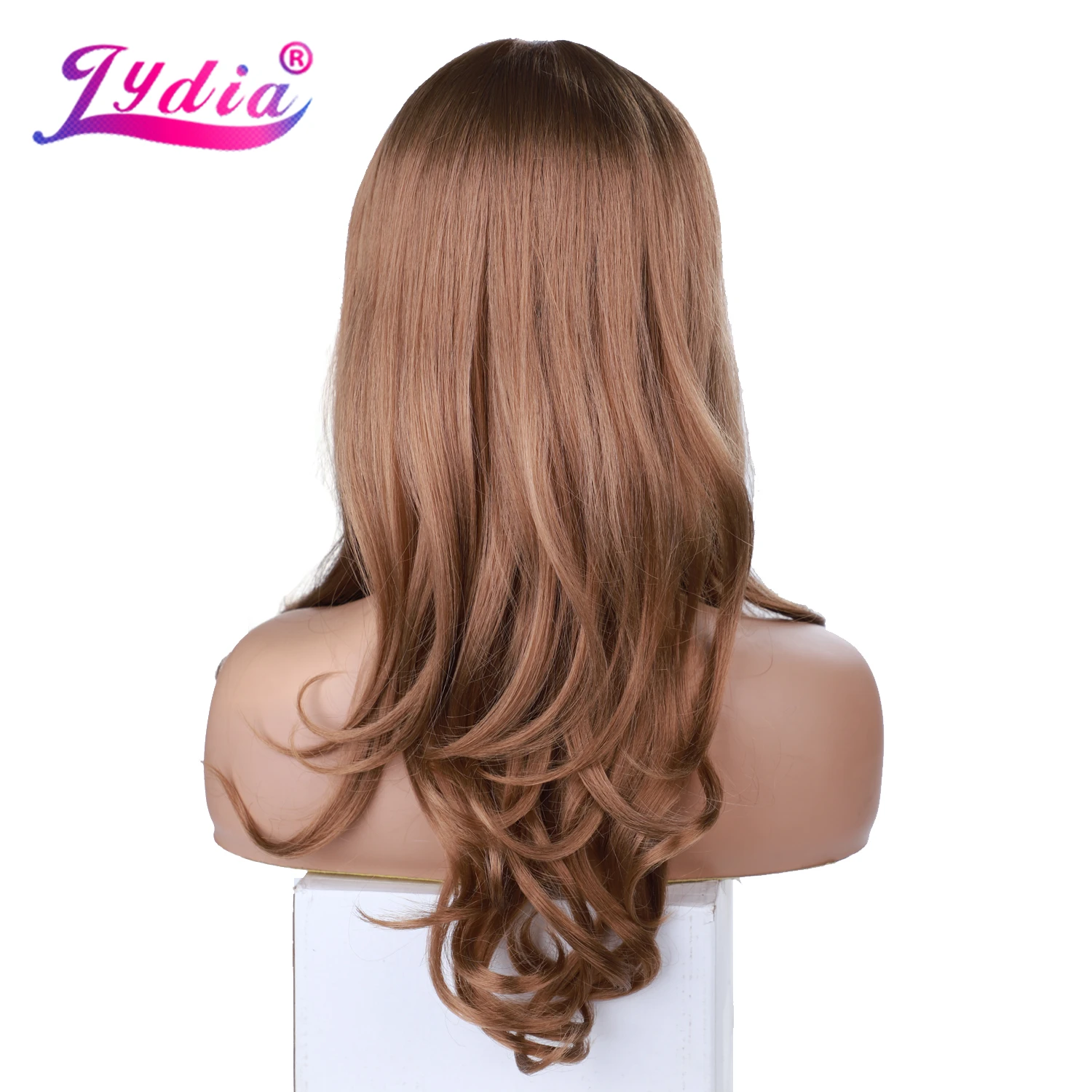 Lydia Mixed Long Synthetic Hair Straight Free-Side Bang African American Women Tail Curly Wavy 18Inch Kanekalon Daily Wig Blonde