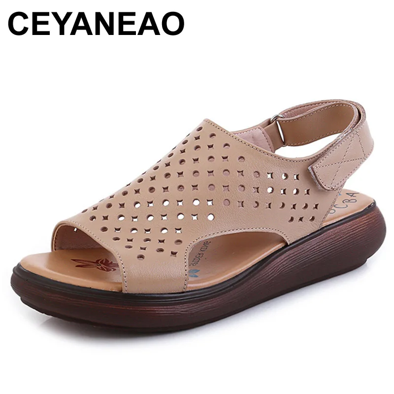 

CEYANEAO Women's Sandals Genuine Leather Platform Sandal Summer Thick Sole High Heels Ladies Sandal Summer Shoes For Women