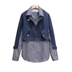 Spring Autumn cowboy Jackets New 2022 Fake Two-Piece Casual Shirt Coat Tops Women's Fashion Splicing Denim Jacket Female 4XL