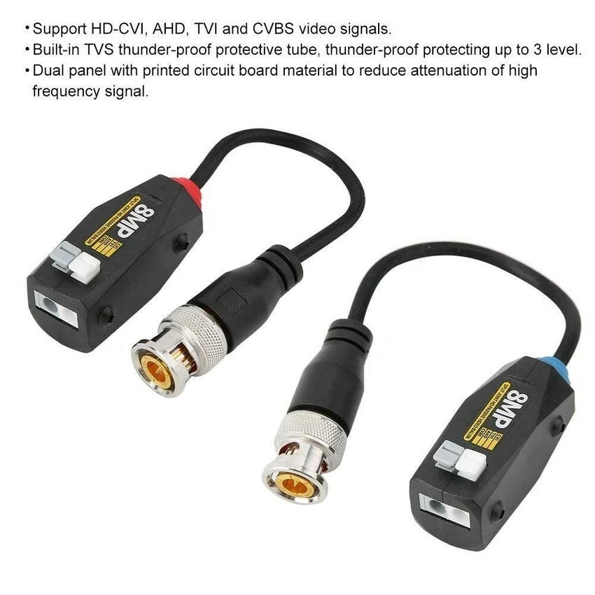 8MP BNC Video Balun Konektörü İletim Bükümlü Çift Verici Cctv Kablo Desteği HD 8MP AHD/CVI/TVI Kamera