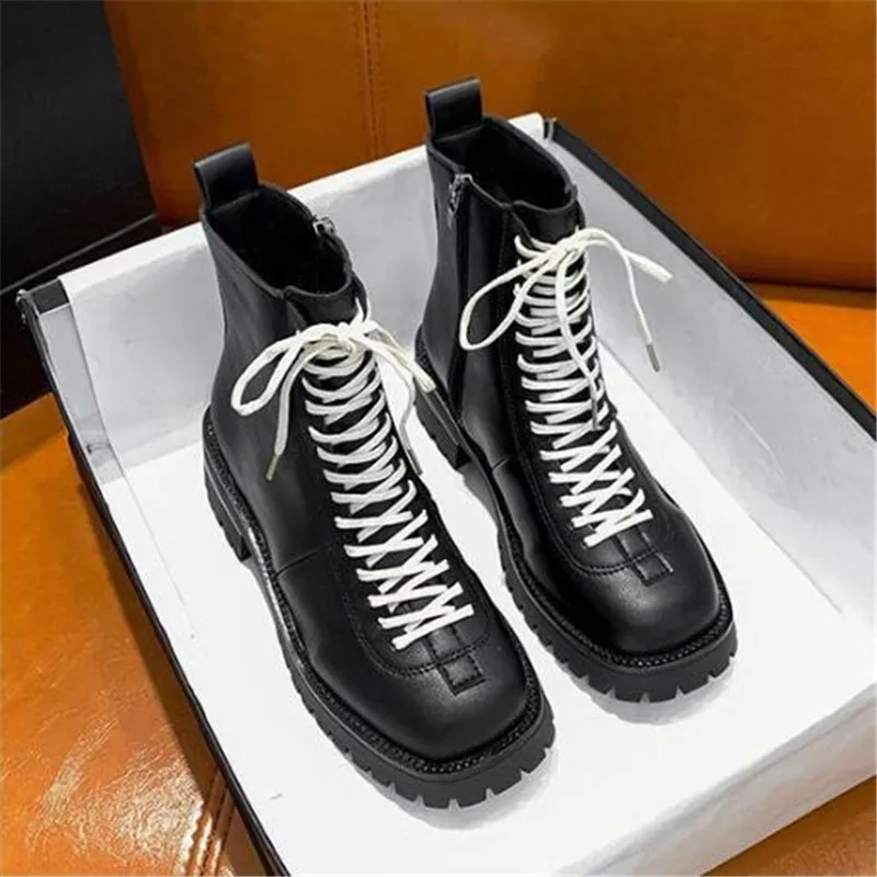 2022 Autumn New Boots Women's Lace-up Women's Boots British Style Side Pull Casual Short Boots Women's Boots