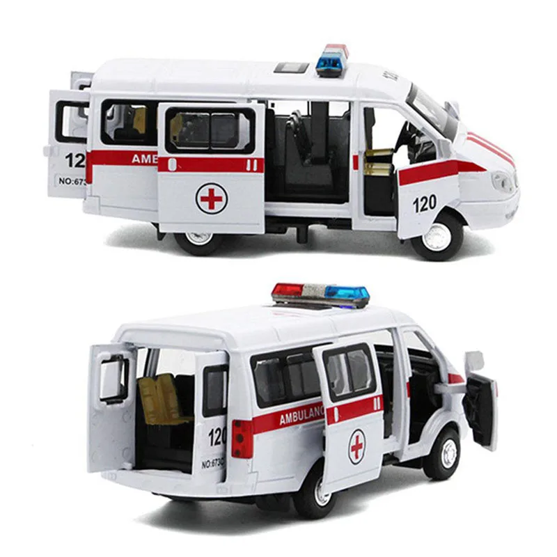 Ambulance Police Car 1:32 Pull Back Model with LED Sound Kids Toy Metal Model Construction Vehicle Toys For Gift Car Collection