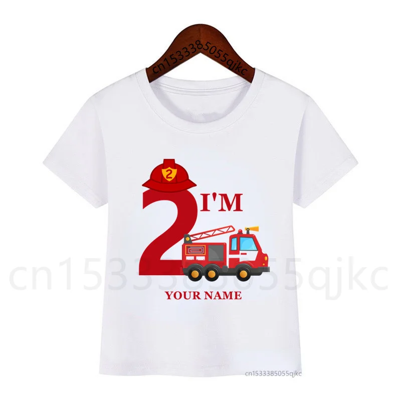 NEW Boys/Girls Cool Firefighter Truck Happy Birthday T-Shirt Children Boys Birthday Numbers T Shirt White T-Shirt Baby Girls Top