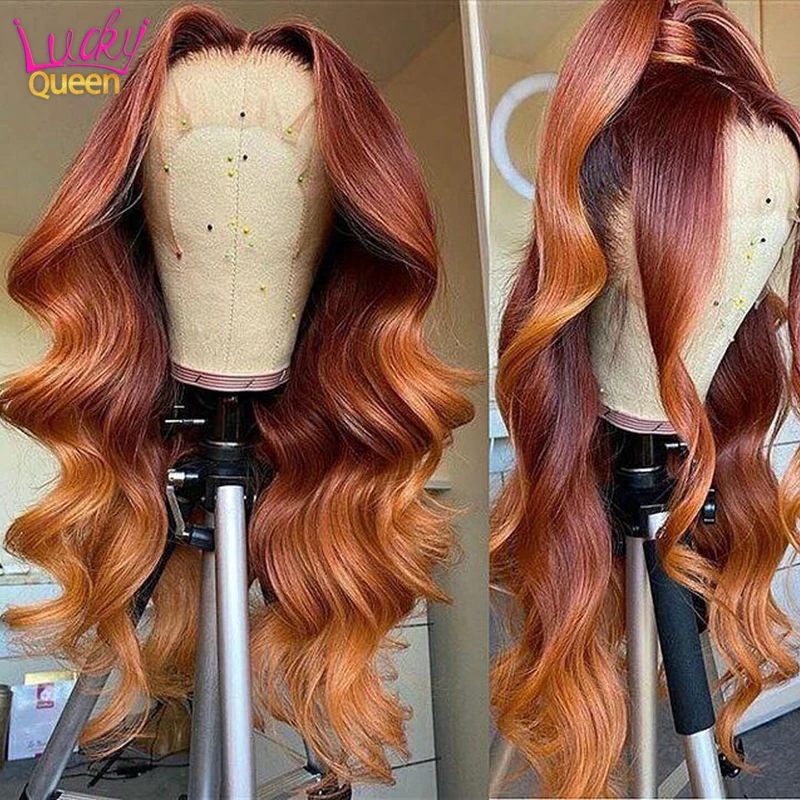 Ombre Orange Ginger Colored Wigs 13x6 Lace Front Wig Loose Deep Wave Pre Plucked 5X5 Closure Remy 100% Human Hair Wigs For Women