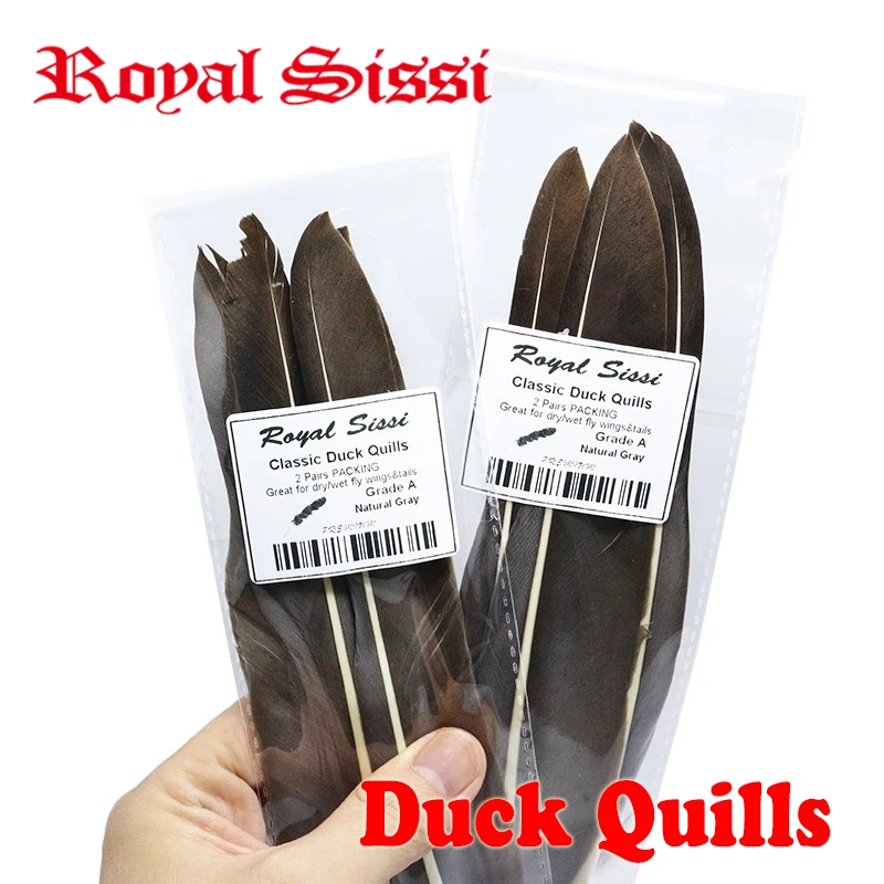 Royal Sissi 4packs fly tying duck quills feather natural gray duck wing feather for wet flies wings&tails fly tying materials