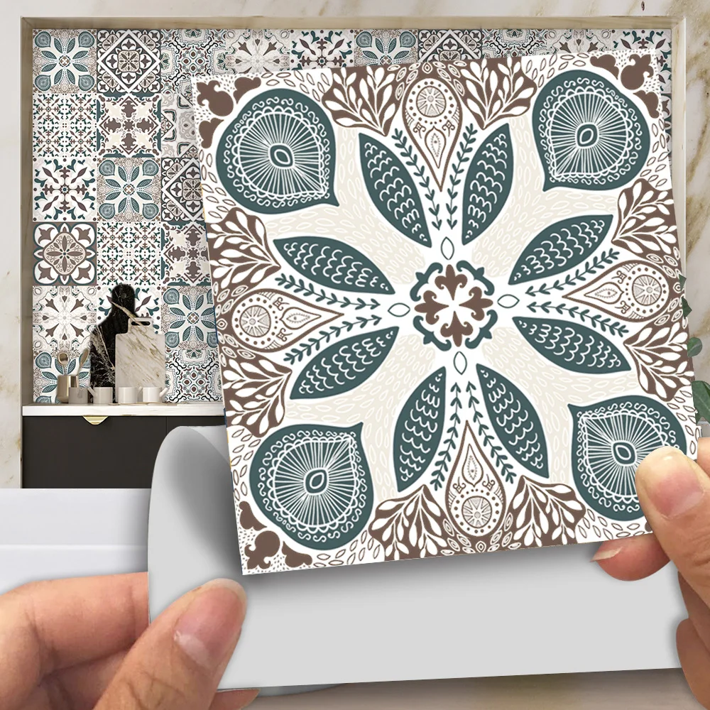 10szt Niebiesko-szara matowa powierzchnia Naklejka ścienna Folia do płytek / ziemi w kuchni Backsplash Podłoga PVC Art Wallpaper Peel & Stick