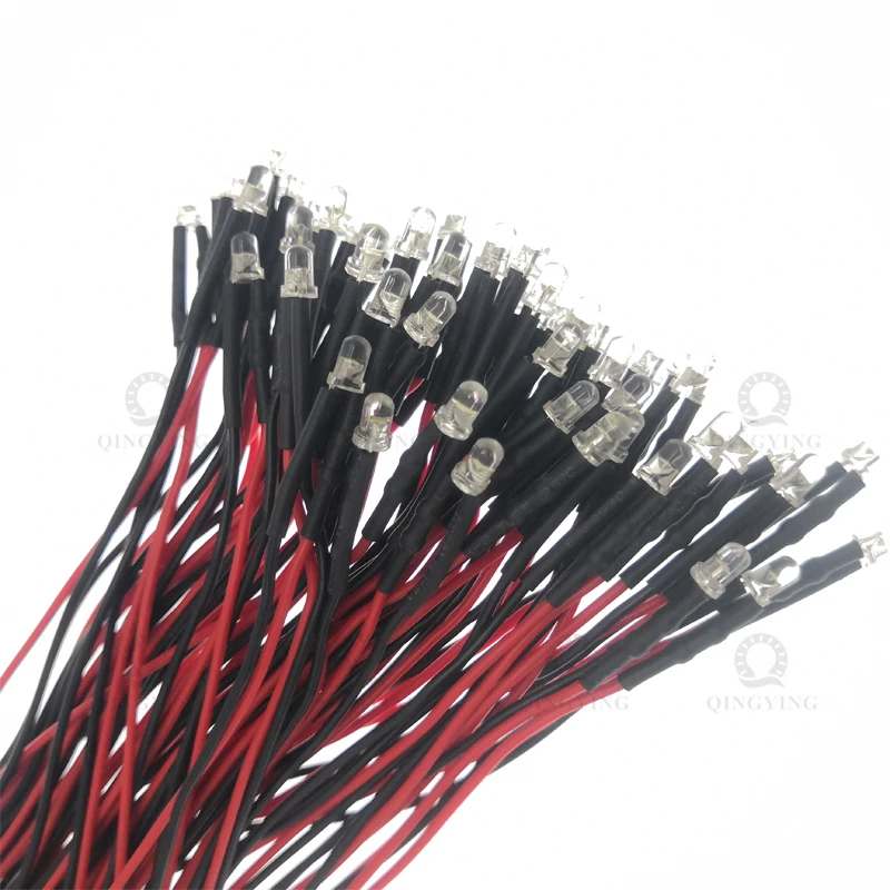 QINGYING 20pcs 3mm/5mm 3V 5V 12V 24V LED Red/Green/Blue/Yellow/UV/Orange/Pink/Warm/White/RGB Pre-Wired Water Clear Light Diodes