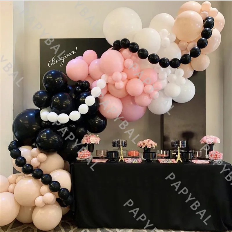 140Pcs White Black Arch Garland Balloons Kit Pink Skin Color Latex Balloon Set Birthday Wedding Party Decoration Globos Supplies