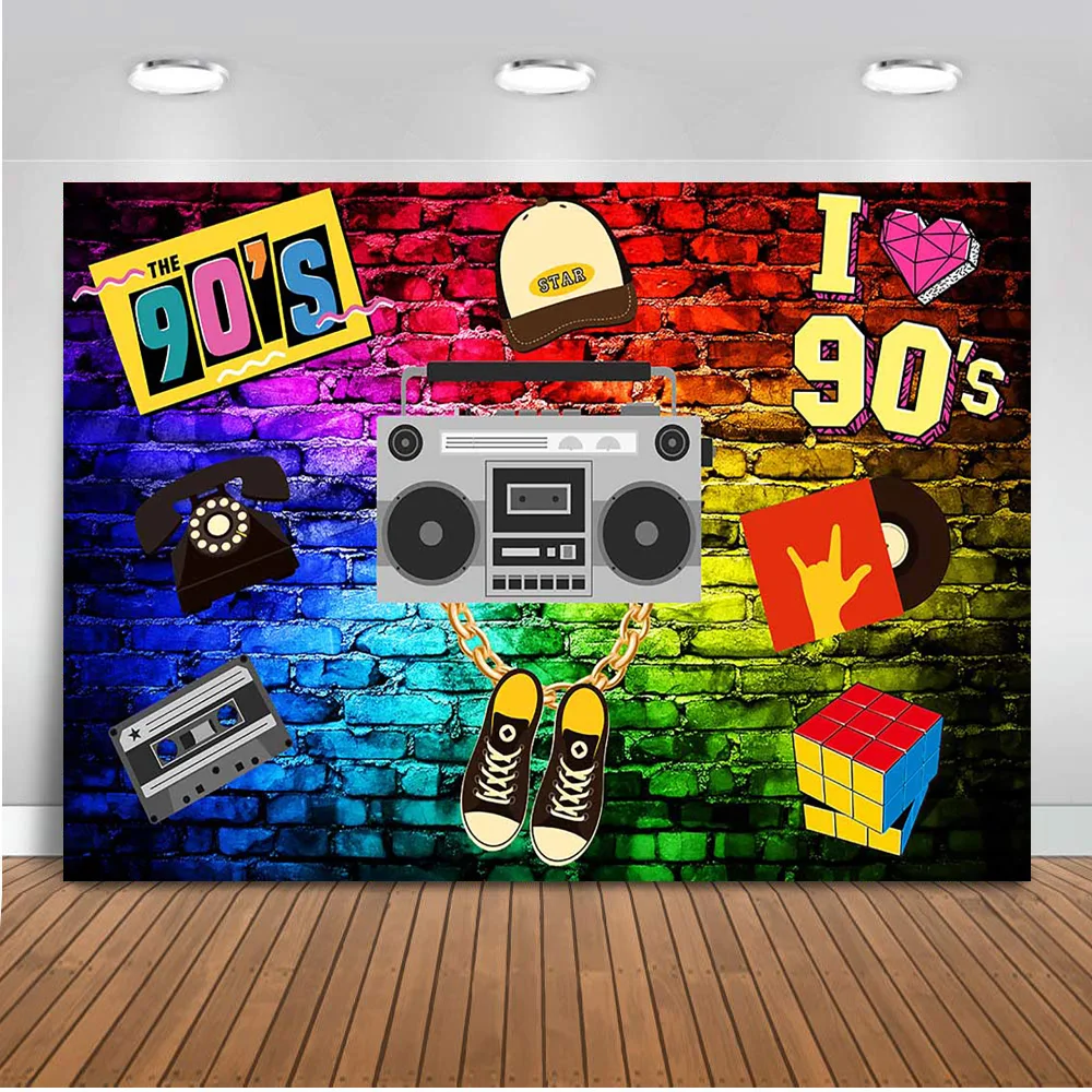 

Music Theme 90s for Party Graffiti Photography Backdrop Theme Decoration Rock Photo Studio Polyester Cloth