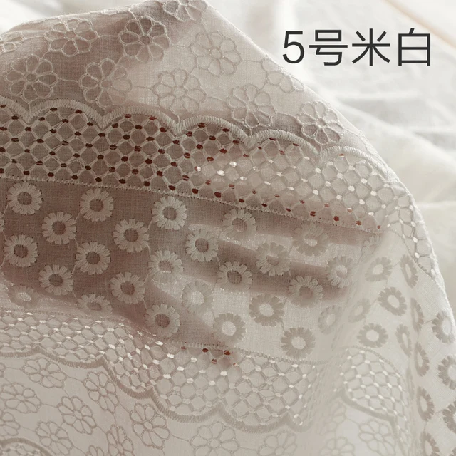 100% Cotton White Hollow Embroidery Lace Fbric For Wedding Dress Fashion Clothing Skirt Fabric