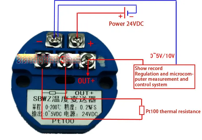 PT100 Temperature Transmitter Sensor -50 ~ +150C OUT 0-10v Power 24VDC