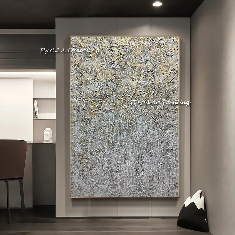 

The Palette Gray Gold Yellow Handmade Modern Oil Painting Abstract Corridor New Porch Wall Art Living Room Decoration Frameless