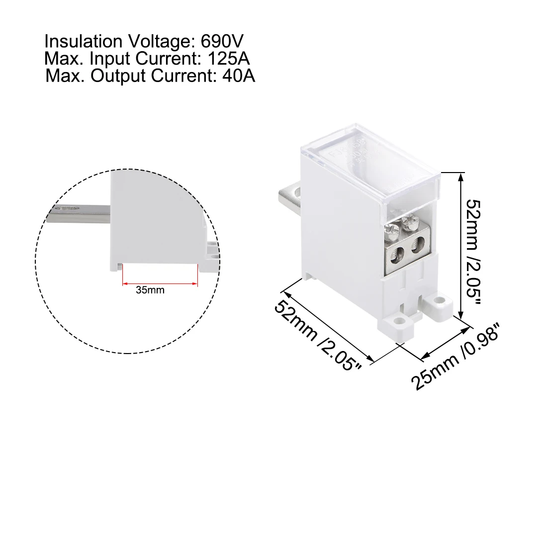 Uxcell 1 Inlet 2/4/6/8/9/12 Outlet DIN Rail Terminal Blocks 125A Max Input Distribution Block for Circuit Breaker Gate Motor