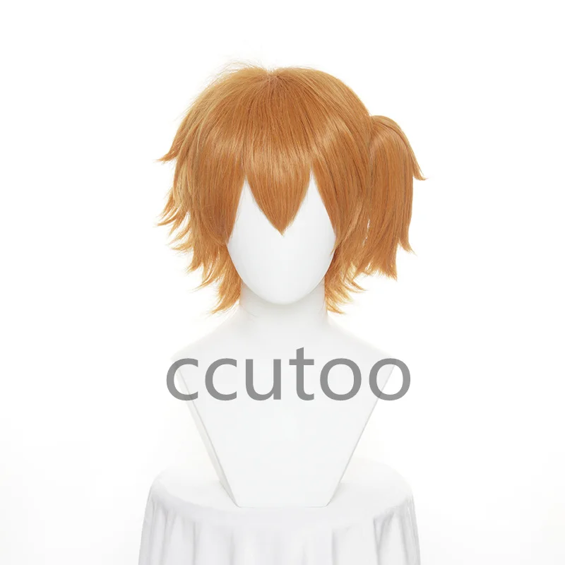 Kyousuke Yaguchi Cosplay Wig 35cm Short Orange Wig with Ponytail Cosplay Anime Cosplay Wigs Heat Resistant Synthetic Wigs