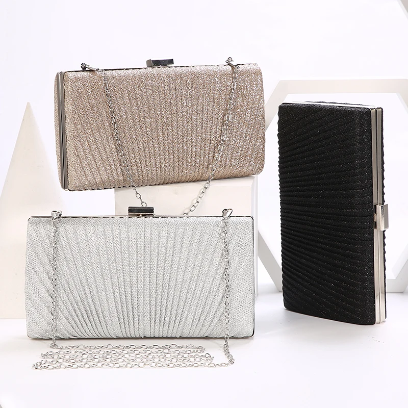 Women\'s Evening Clutch Bag Sequin Silver Gold Clutch Purse Wedding Party Handbag Luxury Women Bag with Two Chains bolso ZD1531