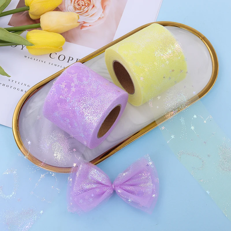 6cm 22meters Illusory Color Heart Tulle Glitter Ribbon Organza Mesh Fabric Tape DIY Craft Hair Clip Bow Supplies