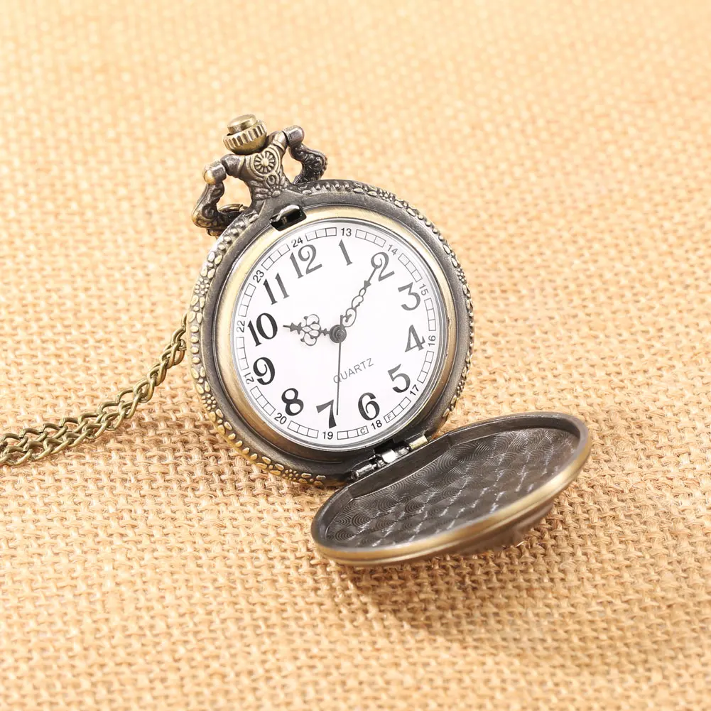 Retro Bronze Egyptian Egypt Pharaoh Relief Necklace Pocket Watch Full Hunter Chain Pendant Antique FOB Clock for Men Women