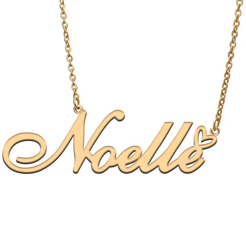 Noelle Love Heart Name Necklace Personalized Gold Plated Stainless Steel Collar for Women Girls Friends Birthday Wedding Gift