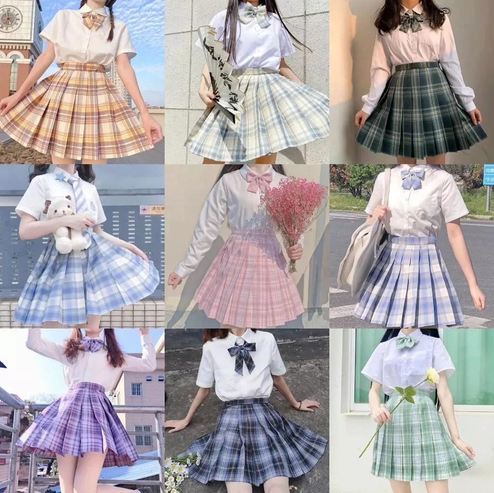 School Meisje Uniform Geplooide Rokken Japanse Schooluniform Hoge Taille A-lijn Plaid Rok Sexy Jk Uniformen Voor Vrouw Volledige Set