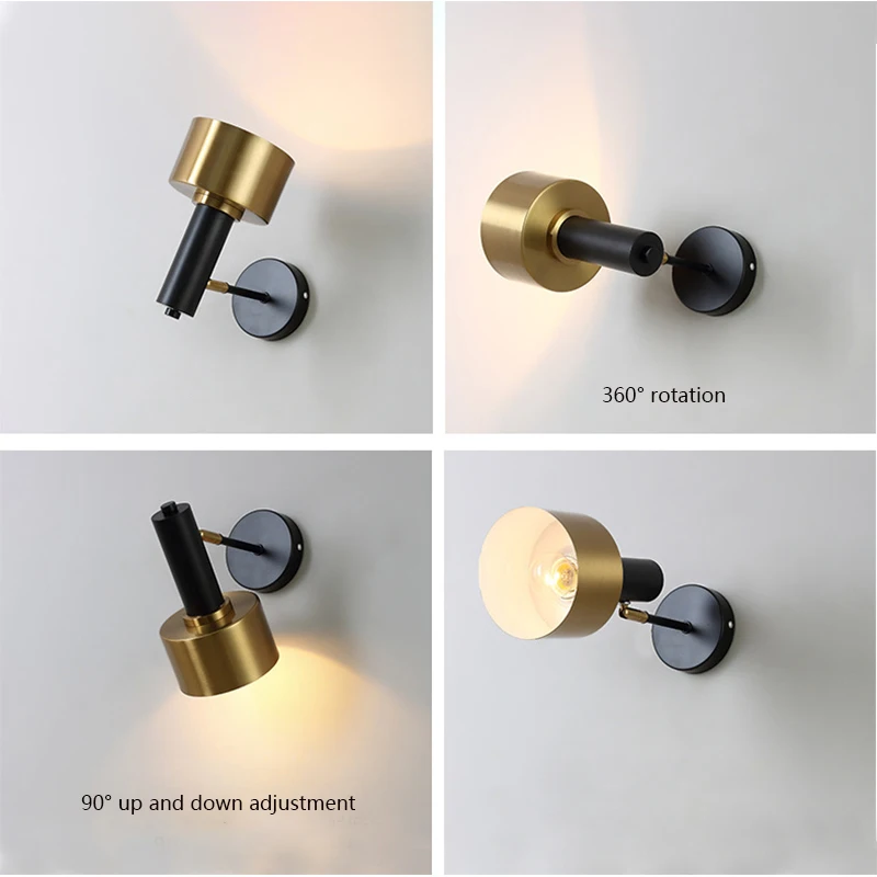 Lámpara de pared moderna y ajustable para mesita de noche, candelabro de lujo nórdico de color negro y dorado para pasillo e interior, E27