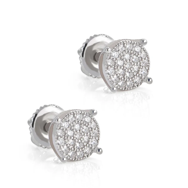 

1Pair S925 Sterling Silver Hip Hop Prong Setting Cubic Zirconia Bling Ice Out Round Stud Earrings for Women Men Unisex Jewelry