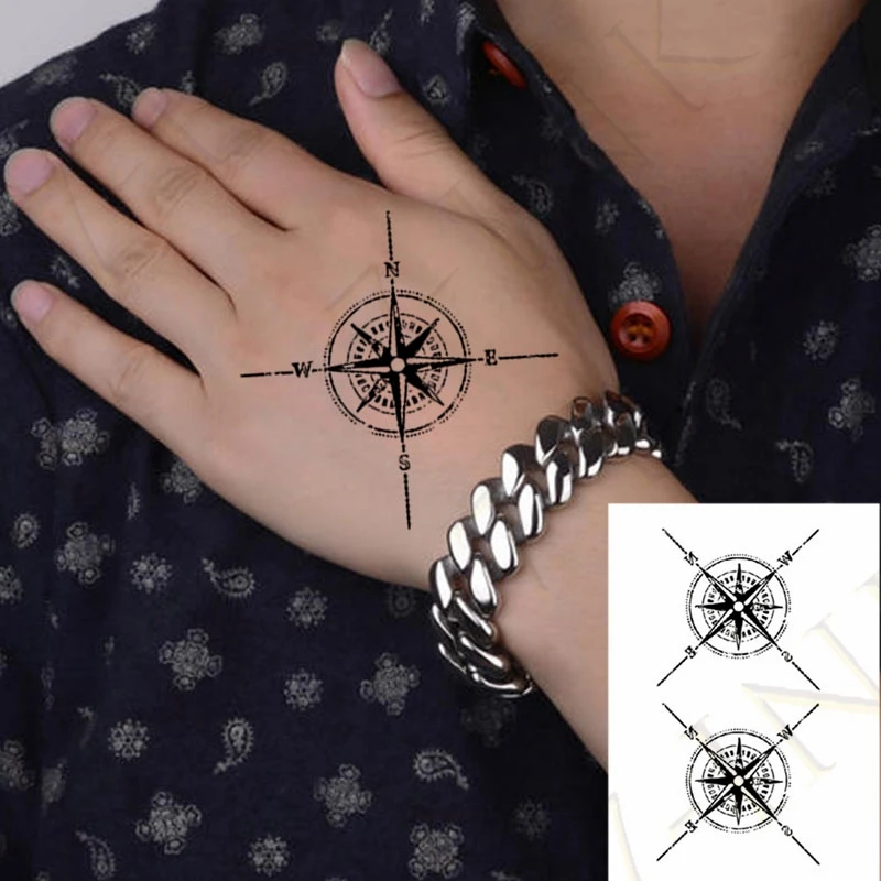 Waterproof Temporary Tattoo Sticker Feather Compass Eight-pointed Star Art Water Transfer Flash Tatoo Fake Tatto For Men Women