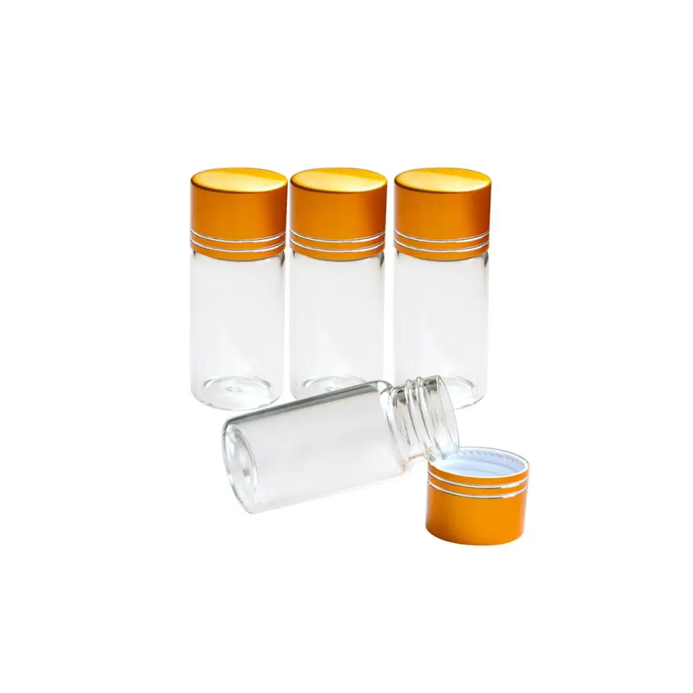 Wholesale 10 Pcs 10ml Small Clear Empty Bottles Glass Vials With golden Screw Caps 22*50MM