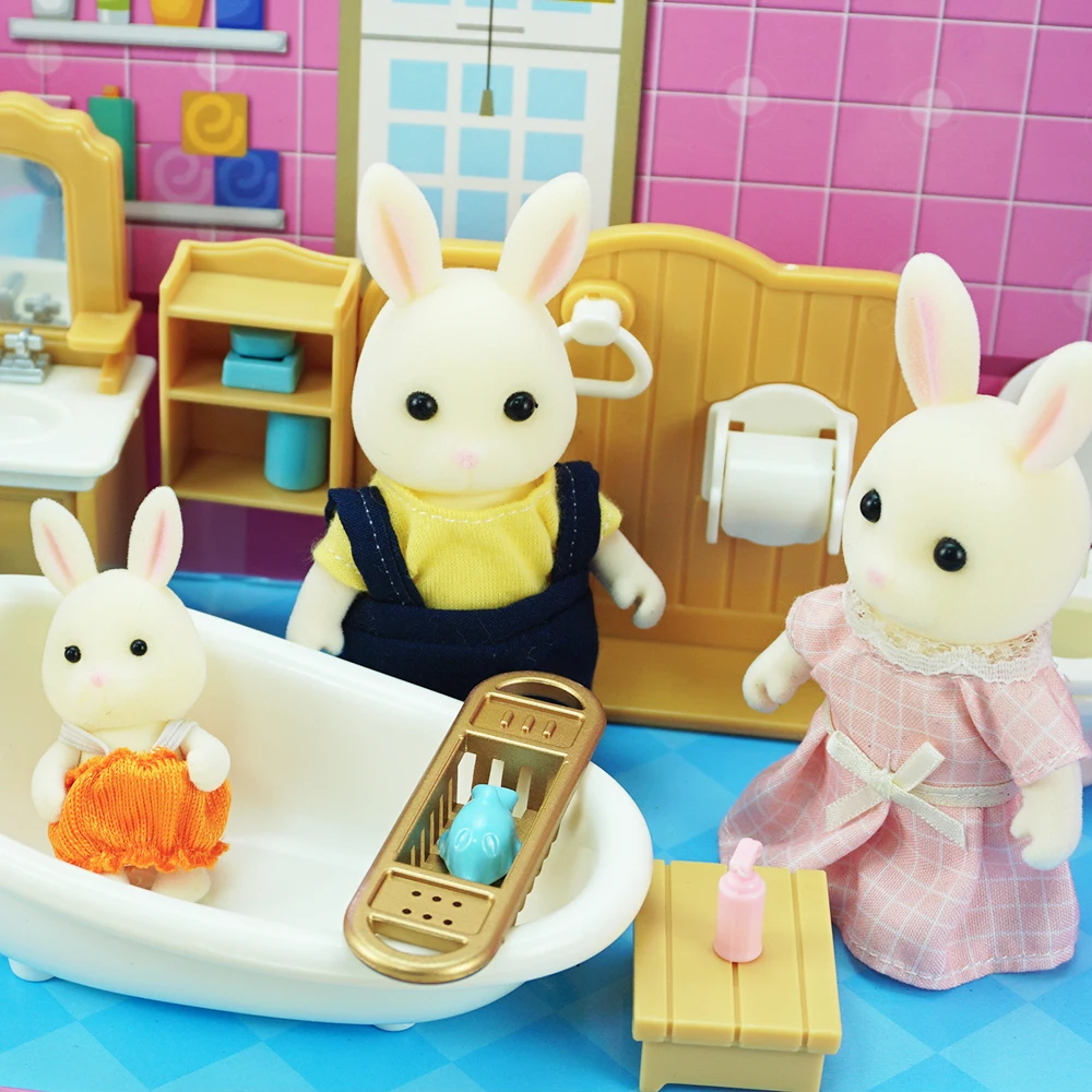 Children Toys 1/12 Miniatures Furniture For Dolls Forest Animal Family Action Figure Dolls Set Cheese Rabbit Family Diy Girl Toy