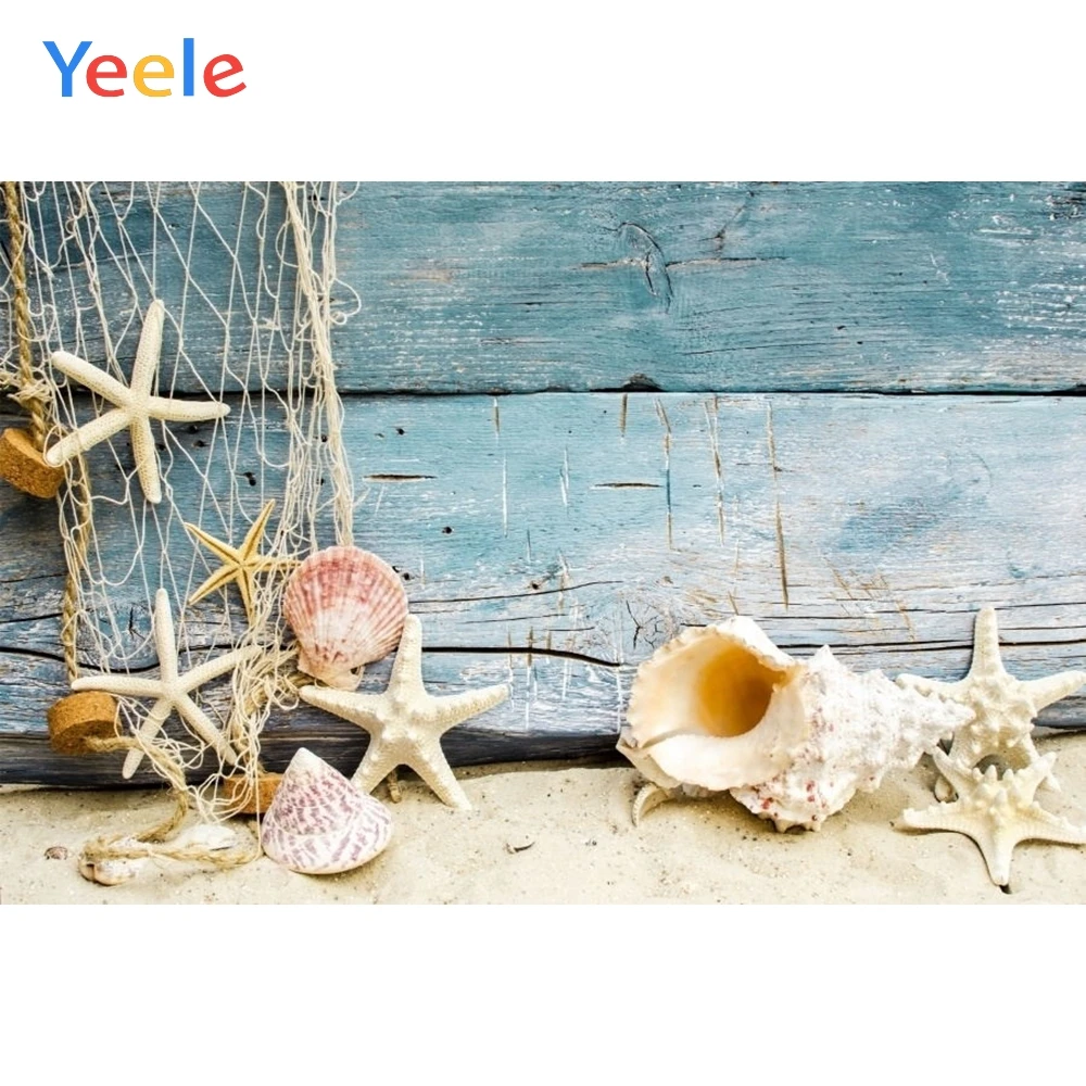 

Summer Tropical Wood Board Sea Seaside Ocean Beach Shell Fishing Net Baby Backdrop Photography Background For Photo Studio Shoot