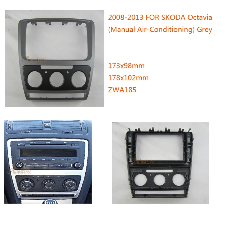 

ZWNAV 11-185 Car Radio Fascia Stereo Trim Dash for SKODA Octavia (Manual Air-Conditioning) Grey Stereo Fascia