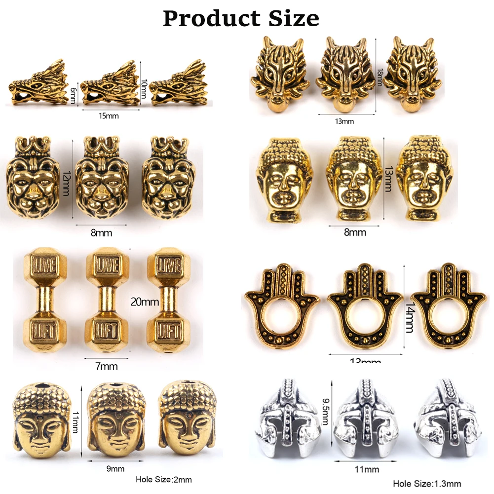 10pcs Antique Dragon Owl Gladiator Buddha Leopard Head Spacer Beads Charm DIY Bracelets Beads for Jewelry Making Accessories