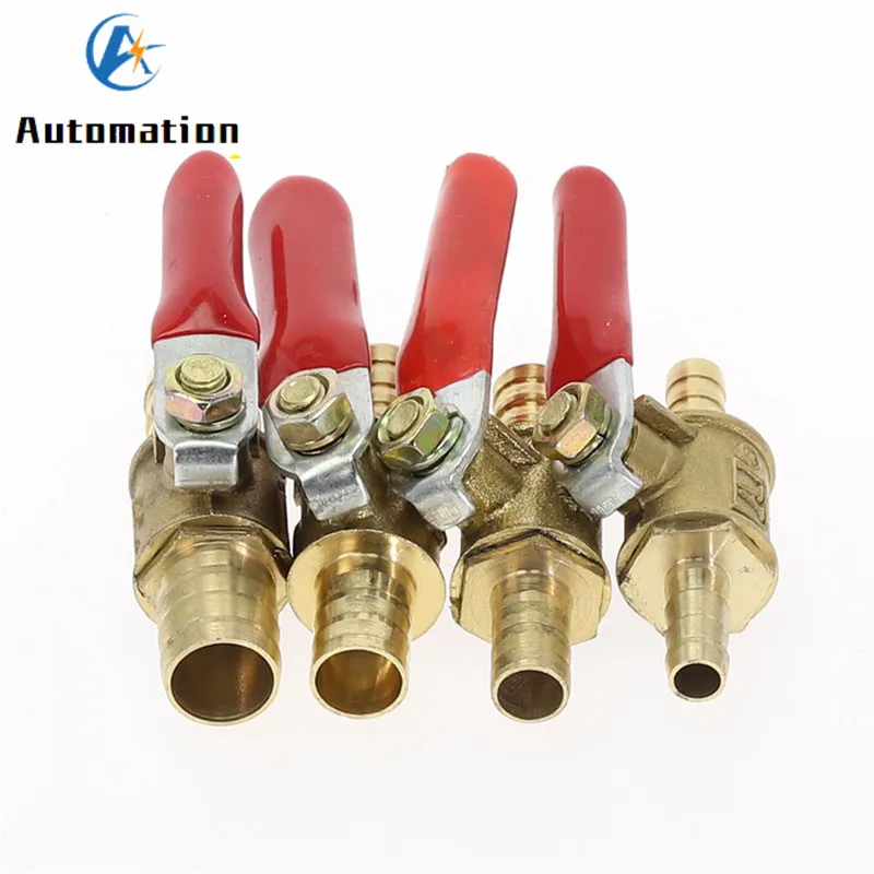 Vanne pneumatique à poignée rouge, tuyau en laiton en ligne, eau, huile, air, gaz, carburant, raccords de tuyau, 6mm-12mm